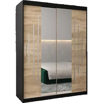 Šatní skříň Šatní skříň s posuvnými dveřmi a dvoudílným zrcadlem YORK1 - 150x200cm -Černá-Dub Sonoma-