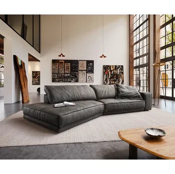 Pohovka DELIFE Pohovka XL Snoosh 400x150 cm mikrovlákno černá vintage lenoška levá