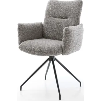 Jídelní židle DELIFE Jídelní židle Jova-Flex s područkami bouclé stříbrně šedá křížová podnož zúžená černá 180° otočná taštičkové pružiny