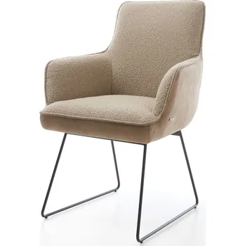Jídelní židle DELIFE Jídelní židle Heira-Flex s područkami kombinace materiálů tmavě béžová tenká podnož černá taštičkové pružiny