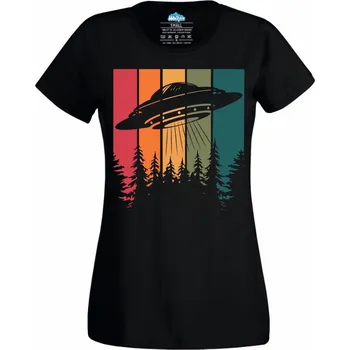 Dámské tričko Dámské tričko Retro Létající talíř UFO (Velikost: S, Barva: Černá)