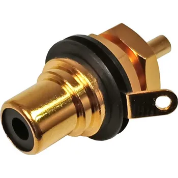 Elektrická zásuvka Konektor CINCH precizní, panelová zásuvka, zlacená, černá