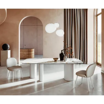 Jídelní stůl DELIFE Jídelní stůl Edge Boot 240x120 keramika Calacatta Luxe bílá-zlatá-šedá Troa kov bílá