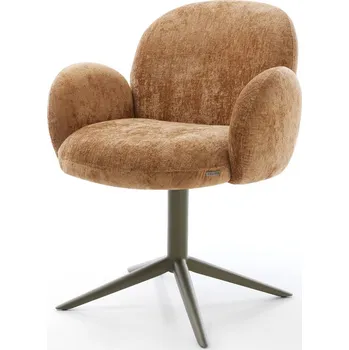 Jídelní židle DELIFE Jídelní židle Nube-Flex s područkami žinylka rezavá podnož ve tvaru kříže titanový efekt 360° otočná houpací funkce taštičkové pružiny