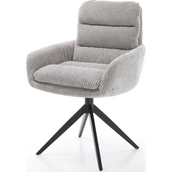 Jídelní židle DELIFE Jídelní židle Abelia-Flex s područkami manšestr stříbrně šedá křížová podnož široká černá otočná o 360° s houpací funkcí