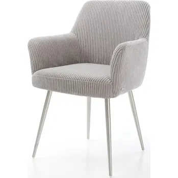 Jídelní židle DELIFE Jídelní židle Xana-Flex s područkami manšestr stříbrně šedá 4 nohy zúžené nerezová ocel taštičkové pružiny