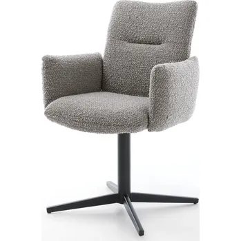 Jídelní židle DELIFE Jídelní židle Jova-Flex s područkami bouclé stříbrně šedá černá křížová podnož 360° otočná taštičkové pružiny