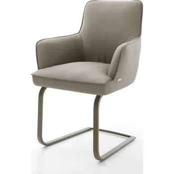 Jídelní židle DELIFE Jídelní židle Heira-Flex s područkami pravá kůže tmavě béžová jídelní židle plochý titanová barva taštičkové pružiny