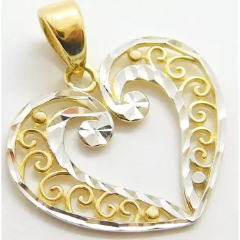 Přívěsek Klenoty Budín Dámský zlatý přívěsek z bílého a žlutého zlata s gravírováním srdce 585/0,77gr 02376 (Klenoty Budín Dámský zlatý přívěsek z bílého a žlutého zlata s gravírováním srdce 585/0,77gr 02376)