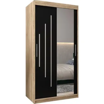 Šatní skříň Šatní skříň s posuvnými dveřmi a zrcadlem YORK2 - 100x200cm -Dub Sonoma-Černá-