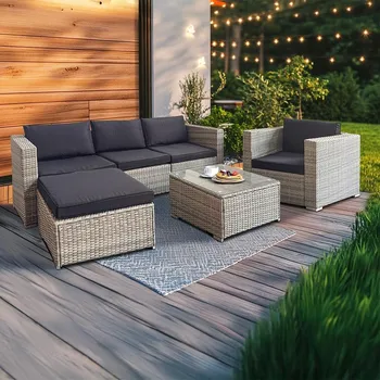 Zahradní sestava Rohová ratanová souprava Avenberg MONTE - šedá/černá