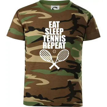 Eat sleep tennis - Dětské maskáčové triko - 122 cm/6 let ( Hnědý maskáč )