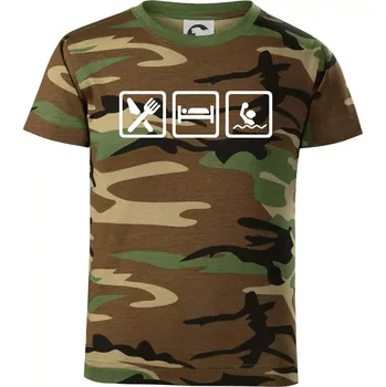 Eat sleep vodní pólo v řadě - Dětské maskáčové triko - 134 cm/8 let ( Hnědý maskáč )