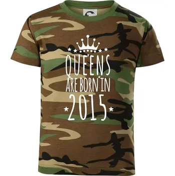 Queens are born in 2015 - Dětské maskáčové triko - 146 cm/10 let ( Hnědý maskáč )