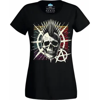 Dámské tričko Dámské tričko Punková Lebka s Čírem Anarchie (Velikost: XL, Barva: Černá)