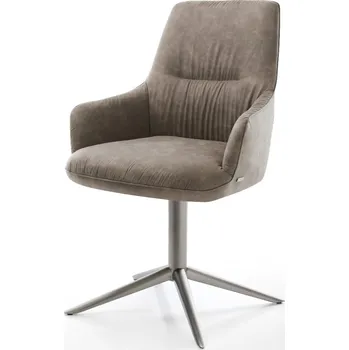Jídelní židle DELIFE Jídelní židle Zelia-Flex s područkami mikrovlákno taupe vintage podnož ve tvaru kříže grafit 360° otočná houpací funkce taštičkové pružiny