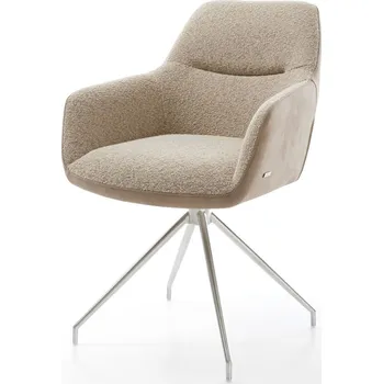 Jídelní židle DELIFE Jídelní židle Pejo-Flex mix materiálů tmavě béžová křížová podnož zúžená nerezová ocel 180° otočná taštičkové pružiny