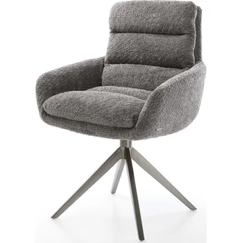 Jídelní židle DELIFE Jídelní židle Abelia-Flex s područkami bouclé šedá křížová podnož široká grafitová 360° otočná houpací funkce