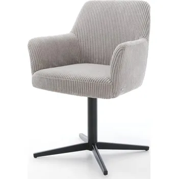 Jídelní židle DELIFE Jídelní židle Xana-Flex s područkami manšestr stříbrně šedá černá křížová podnož 360° otočná taštičkové pružiny