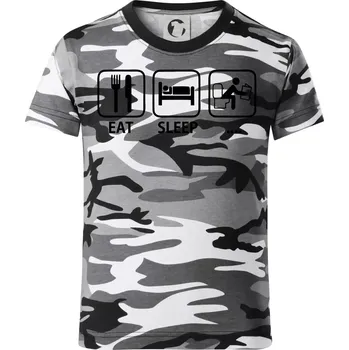 Chlapecké tričko Eat sleep záchod - Dětské maskáčové triko - 134 cm/8 let ( Šedý maskáč )