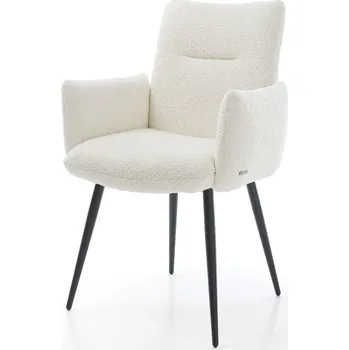 Jídelní židle DELIFE Jídelní židle Jova-Flex s područkami bouclé bílá 4-nohá zúžená černá taštičkové pružiny