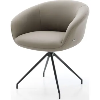 Jídelní židle DELIFE Jídelní židle Vinka-Flex s područkami pravá kůže tmavě béžová křížová podnož zúžená černá 180° otočná taštičkové pružiny