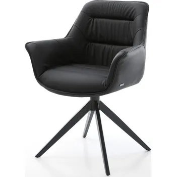 Jídelní židle DELIFE Jídelní židle Kaira-Flex pravá kůže černá křížová podnož široká černá otočná 360° houpací funkce
