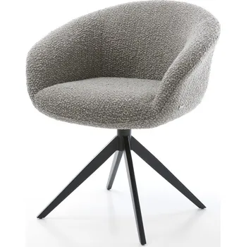 Jídelní židle DELIFE Jídelní židle Vinka-Flex s područkami bouclé stříbrně šedá křížová podnož široká černá otočná 360° houpací funkce taštičkové pružiny