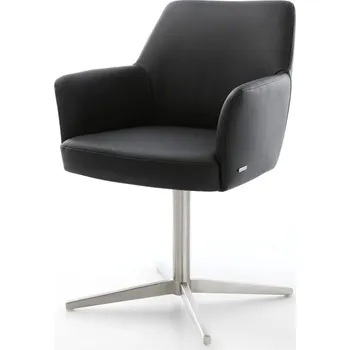 Jídelní židle DELIFE Jídelní židle Xana-Flex s područkami pravá kůže černá podnož kříž nerezová ocel 360° otočný taštičkové pružiny