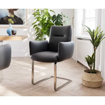 Jídelní židle DELIFE Jídelní židle Jova-Flex s područkami pravá kůže černá jídelní židle plochá nerezová ocel taštičkové pružiny