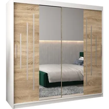 Šatní skříň Šatní skříň s posuvnými dveřmi a dvoudílným zrcadlem YORK1 - 200x200cm -Bílá-Dub Sonoma-