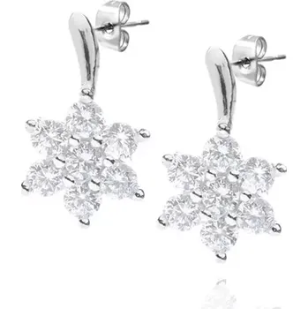 Náušnice Stříbrné puzetové náušnice 925 - čirý zirkonový květ na stopce