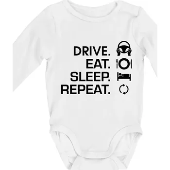 Drive eat sleep repeat - Body kojenecké s dlouhým rukávem - Dlouhý r. 3-6 měs ( Bílá )