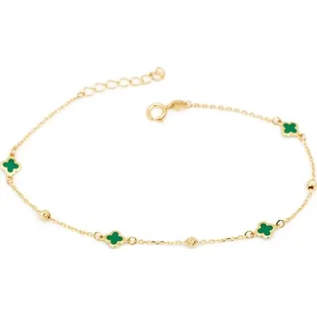 Náramek Dámský náramek ze žlutého zlata se zelenými čtyřlístky ZLNA1346F 17-20 cm + Dárek zdarma