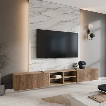 Televizní stolek Frézovaný TV stolek s policí KLER 300 cm - dub artisan/dub catania