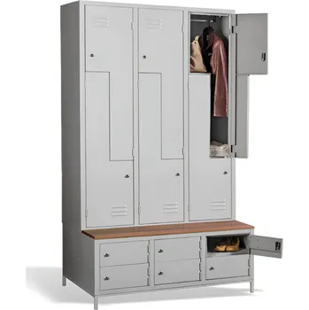 Školní nábytek 6+6-dveřová šatní skříň se Z-kovými dveřmi, zabudovanou lavicí a skříněmi na obuv #03 CIK-CAK MAXI 6 PLUS