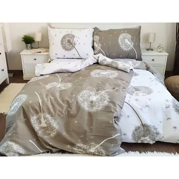 Povlečení LUXUSNÍ KREPOVÉ POVLEČENÍ 140x200/70x90 - PAMPELIŠKY DUO BÉŽOVO - BÍLÉ