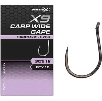 Rybářský háček Háček Matrix X9 Carp Wide Gape Barbless - Eyed Velikost 12
