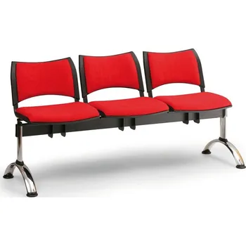 Čalouněná lavice SMART, 3-sedák - chromované nohy, modrá