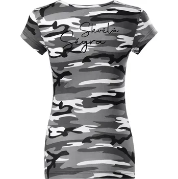 Dámské tričko Skvělá ségra - nápis na zádech - Dámské maskáčové triko - L ( Šedý maskáč )