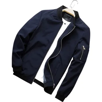 Pánská bunda Pánská jarní bomber bunda s elastickými manžetami Stylová lehká přechodová bunda se zipem Moderní bunda s kapsami na každodenní nošení modrá XXS