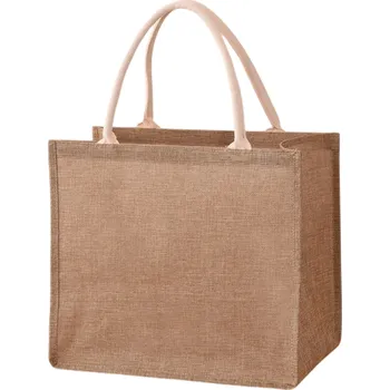Nákupní taška Nákupní taška 36 x 32 x 20 cm Polyesterová taška s jutovým vzhledem Bavlněná ucha Velká pevná taška na nákupy a dárky