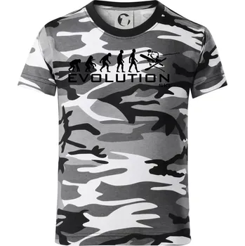 Chlapecké tričko Evoluce lyžování - Dětské maskáčové triko - 104-110cm / 3-4 roky ( Šedý maskáč )