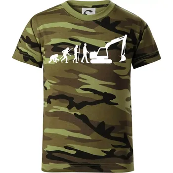 Evoluce bagr velký - Dětské maskáčové triko - 146 cm/10 let ( Zelený maskáč )