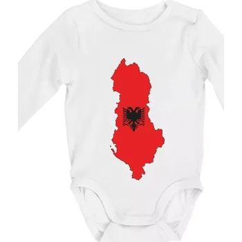 Albánie mapa a znak - Body kojenecké s dlouhým rukávem - Dlouhý r. do 3 měs ( Bílá )