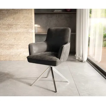 Jídelní židle DELIFE Jídelní židle Heira-Flex s područkami mikrovlákno antracit vintage křížová podnož široká nerezová ocel 360° otočná taštičkové pružiny