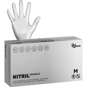 Espeon Nitrilové rukavice NITRIL SPARKLE 100 ks, nepudrované, perleťově stříbrné, 4 g Velikost: M