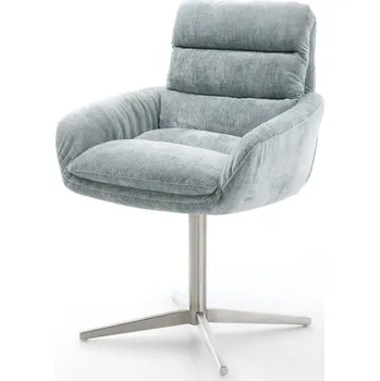 Jídelní židle DELIFE Jídelní židle Abelia-Flex s područkami žinylka pastelově modrá křížová podnož nerezová ocel 360° otočná