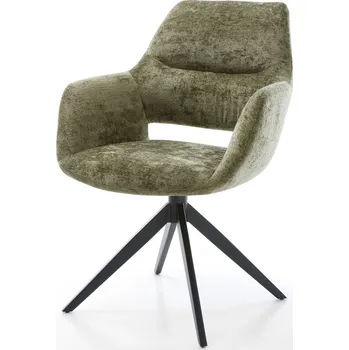 Jídelní židle DELIFE Jídelní židle Yago-Flex s područkami žinylka olivová křížová podnož široká černá otočná 360° houpací funkce taštičkové pružiny