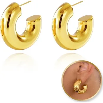 Náušnice Flamenco Mystique Pozlacené náušnice z chirurgické oceli 14k zlatem silné HOOP puzet KST3324